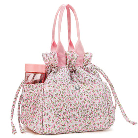 Yarnic lunch bag with pink flower design, front view for all day meals