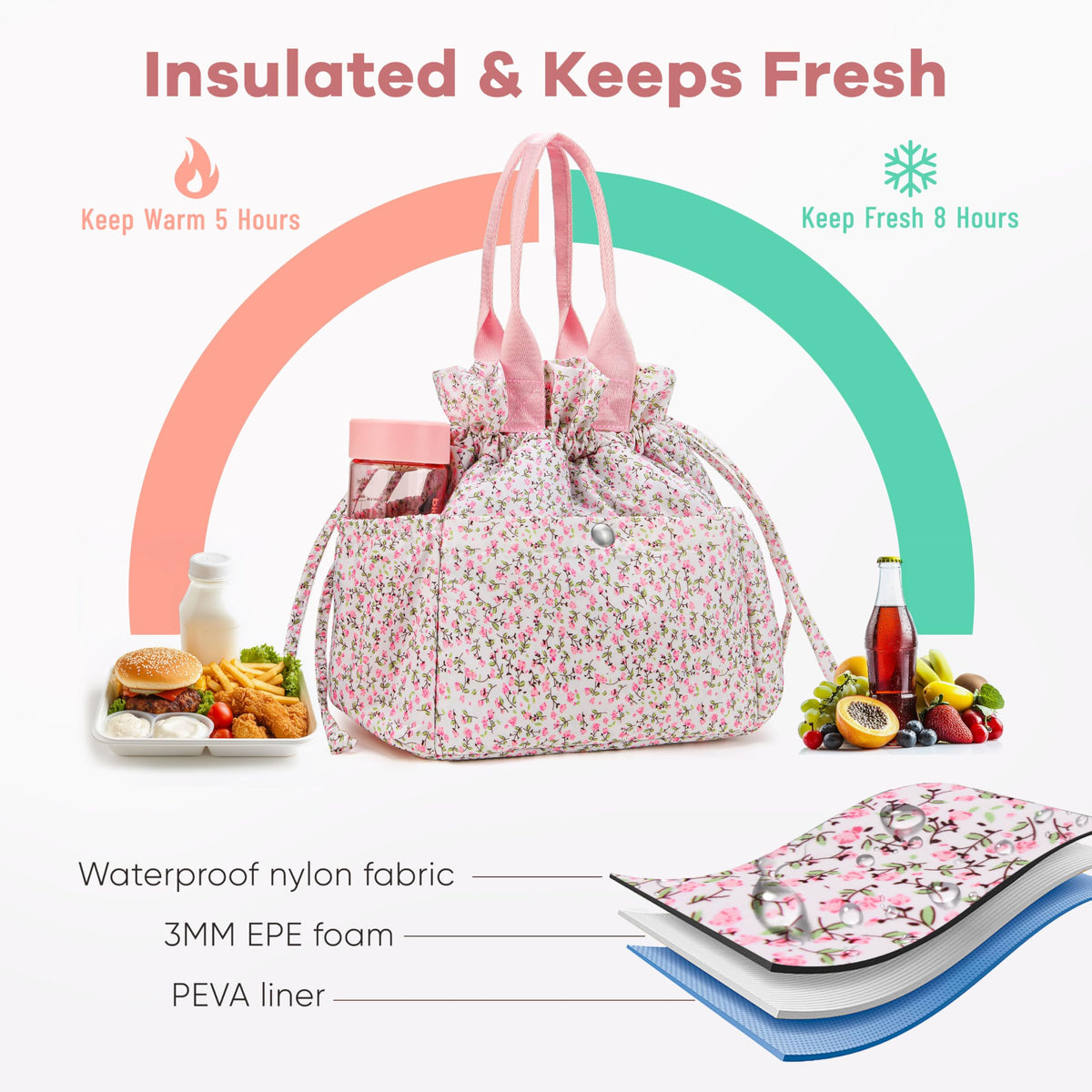 Yarnic lunch bag side view highlights water bottle pockets