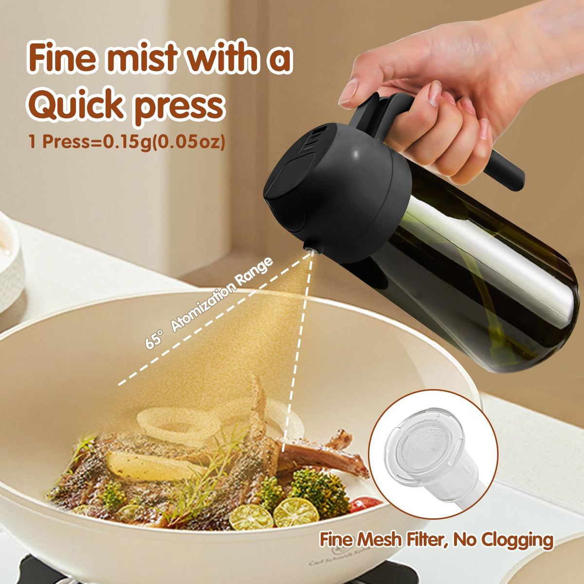 YARRAMATE oil mister for air fryer gives light mist and even coating.