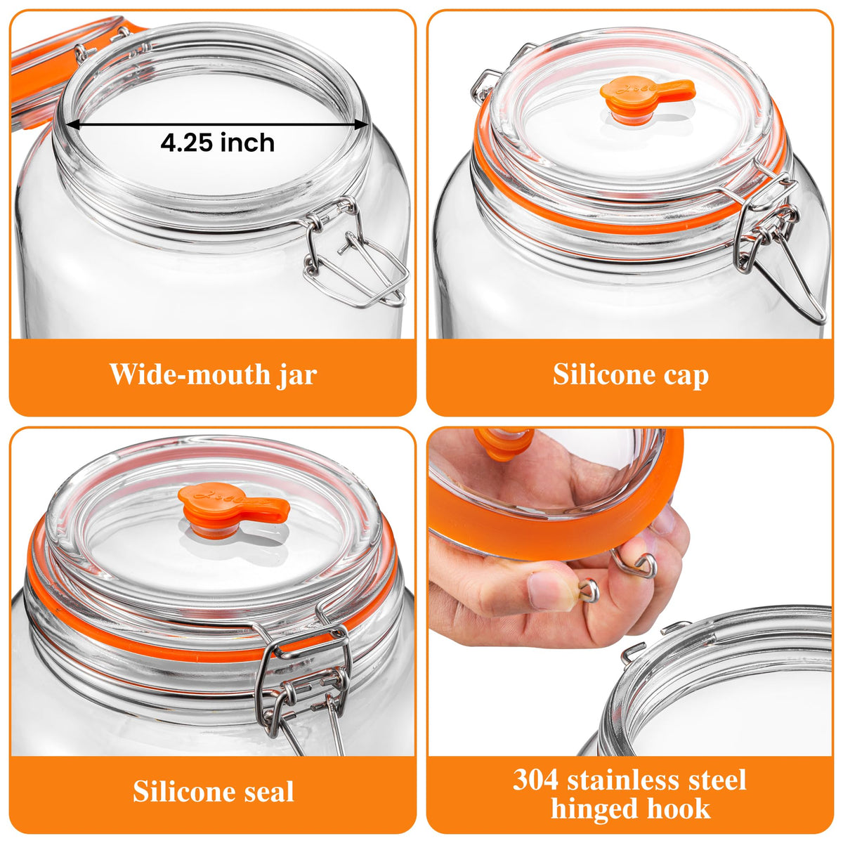 Close-up of YARWELL lead-free glass jar showing durability and boil-safe design.