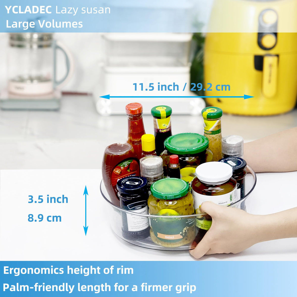 YCLADEC countertop storage bin provides open visibility for daily essentials.