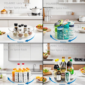 YCLADEC 360-degree rotating organizer helps locate spices or cosmetics quickly.