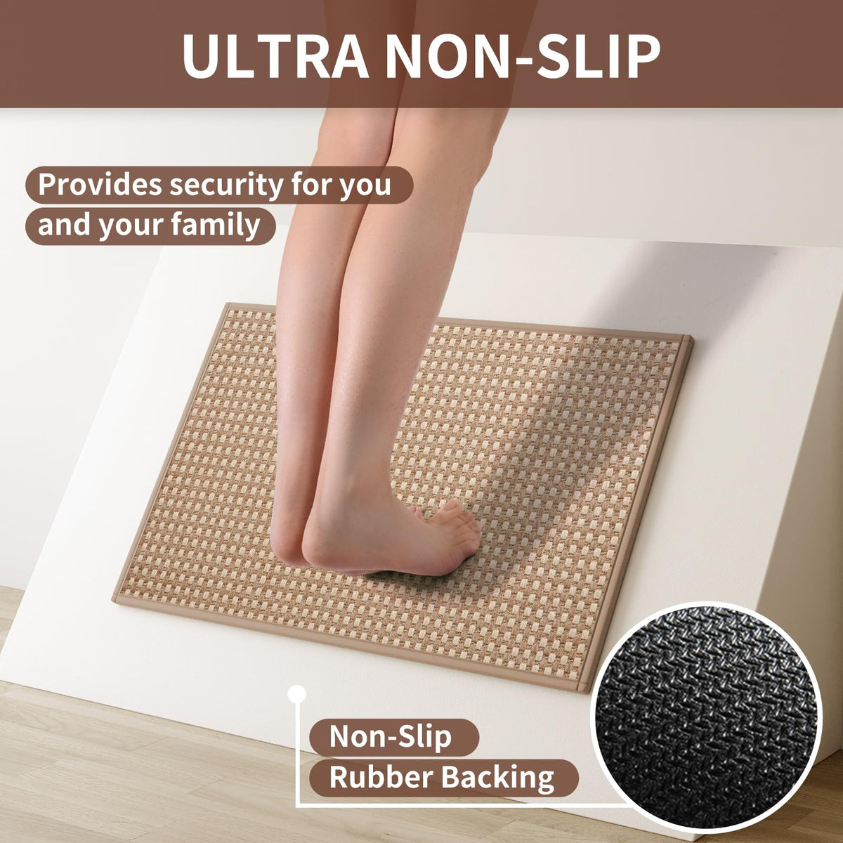 YDKGL rug with rubber backing helps prevent slipping on kitchen floors.