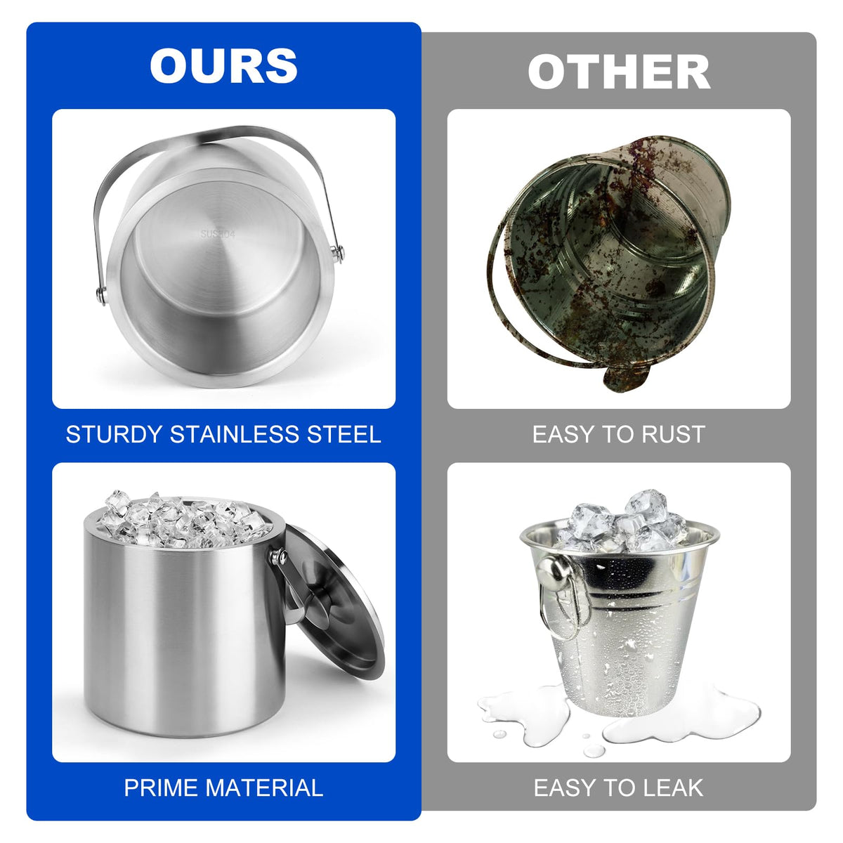 Yeatruojeet ice bucket with ergonomic carrying handle for easy transport.