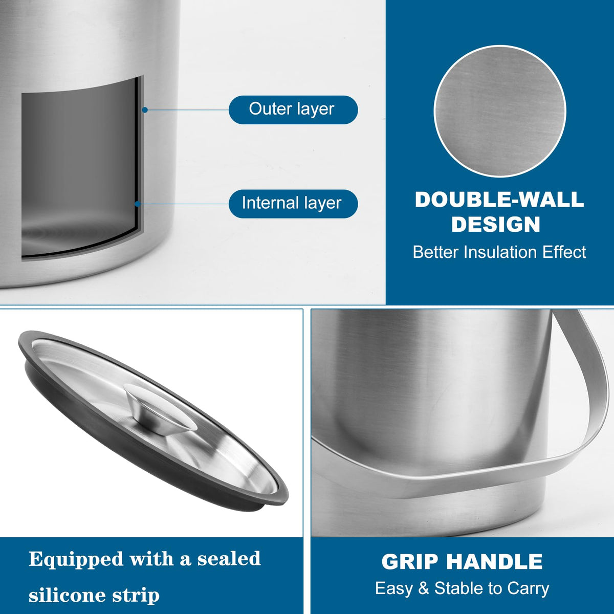 Yeatruojeet ice bucket inner 304 stainless steel for safe contact with ice.