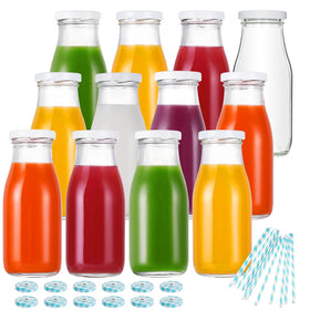 YEBODA 11oz glass milk bottle with metal lid for airtight storage.