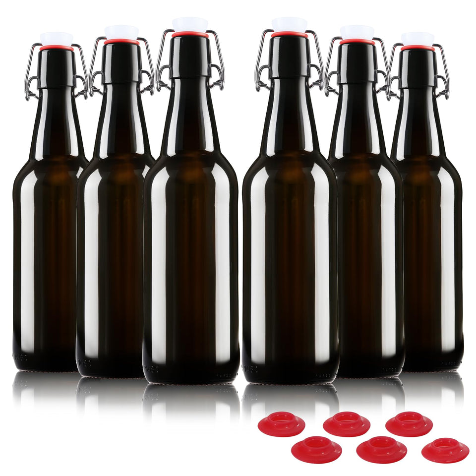 YEBODA 16 oz amber bottle front view with light protection for fresh home brews.