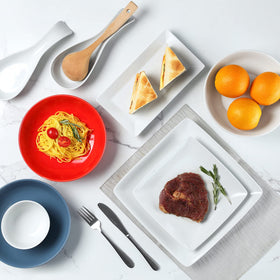 Yedio stackable porcelain square plates saving kitchen space.