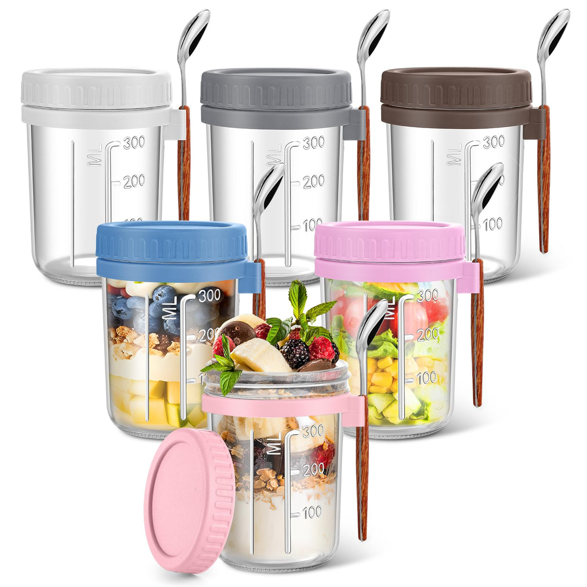 Yeenhoopy 16oz overnight oats jar with measurement lines for easy meal prep.