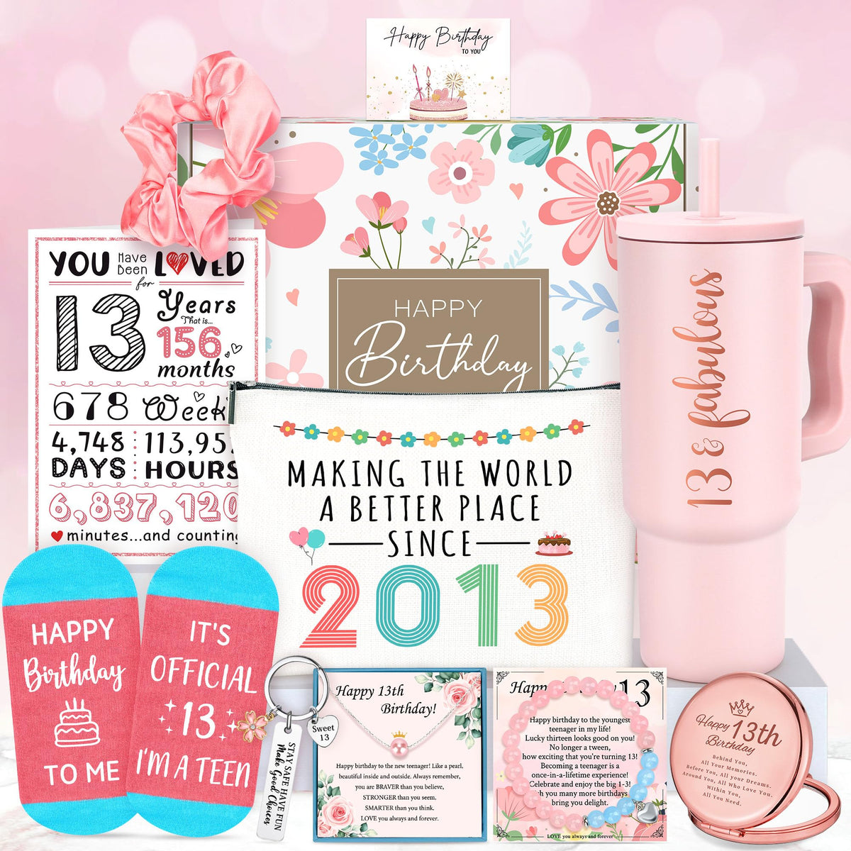 YENCHORN 13th birthday tumbler with 13 & fabulous design for school or outings
