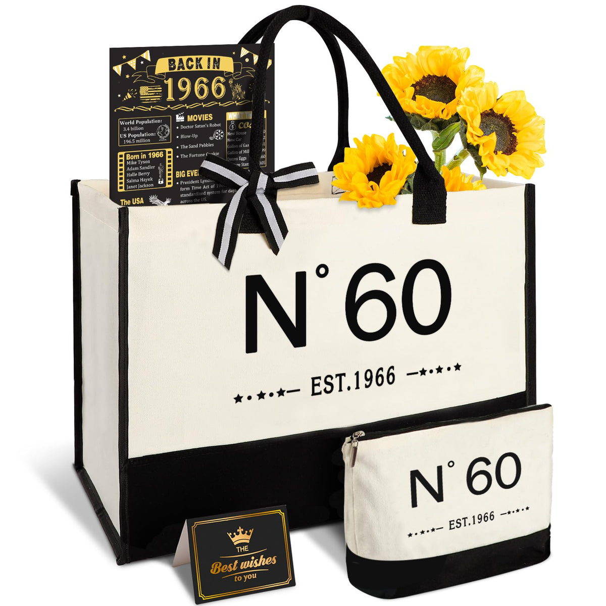 YeohJoy 60th birthday tote bag front view, spacious and durable for daily use.