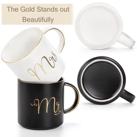 Yesland Mr and Mrs mugs with gold detailing for a stylish touch.