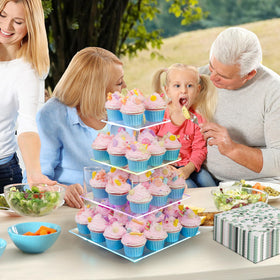 YestBuy clear acrylic cupcake display holds 52 cupcakes for large gatherings.