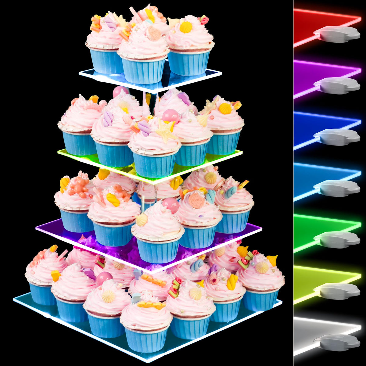 YestBuy 4-tier cupcake stand with clear acrylic for elegant party dessert display.