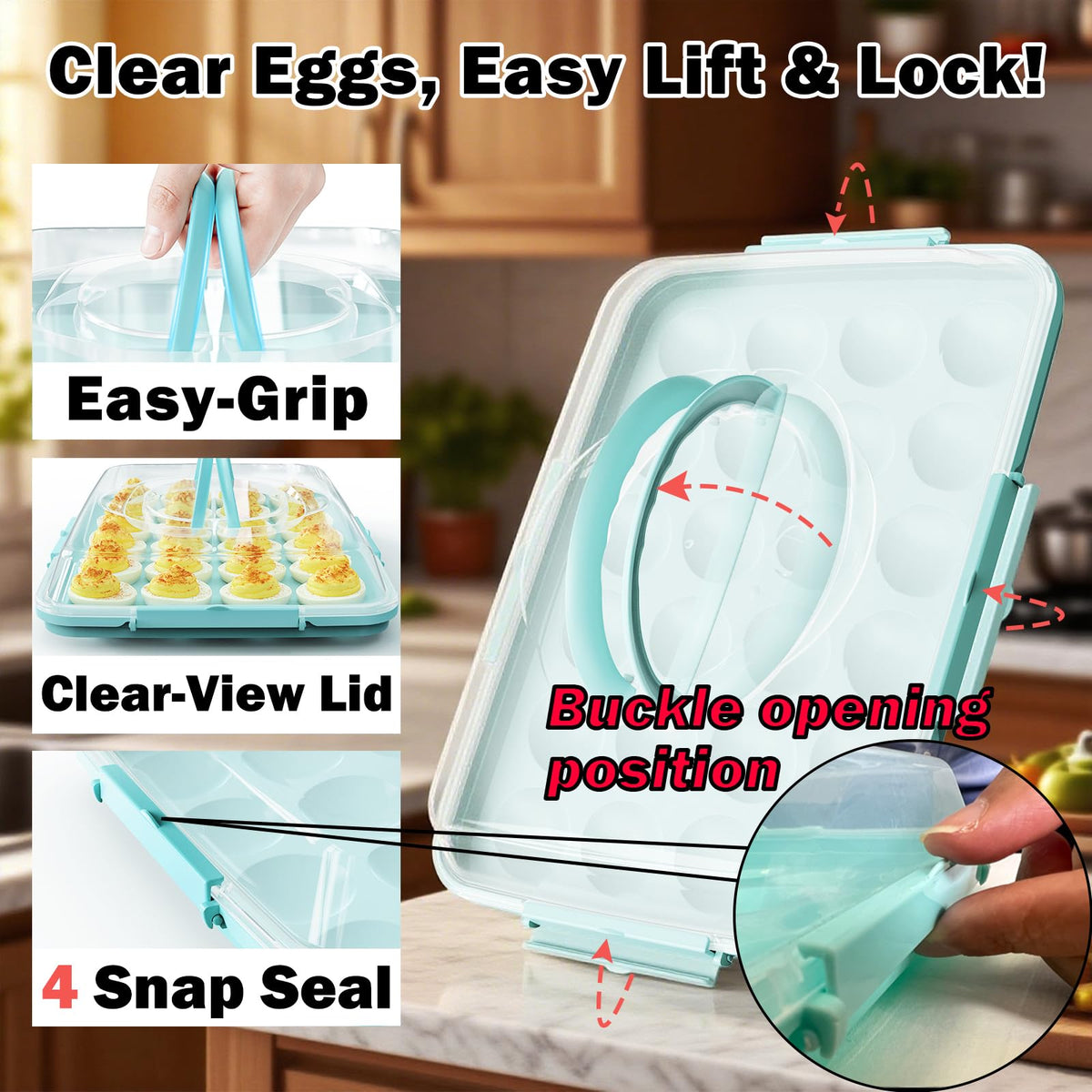 YETESON deviled egg container blue lid stack demonstrates space-saving carry.