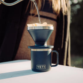 YETI Rambler 10 oz black mug, side view highlights color and durable coating.