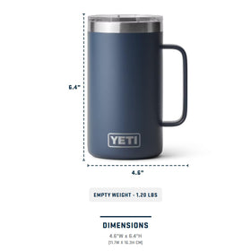 YETI Rambler 24 oz Mug stands 6.4 inches tall for versatile fits.