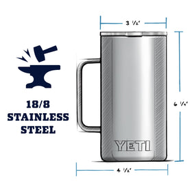 YETI Rambler 24 oz mug in Rescue Red finish ideal for outdoor adventures.