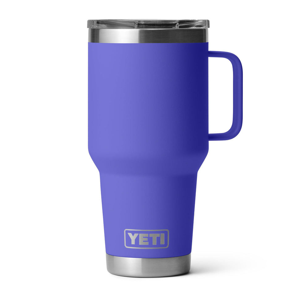 YETI Rambler 30oz Ultramarine Violet front view shows rugged stainless steel build.