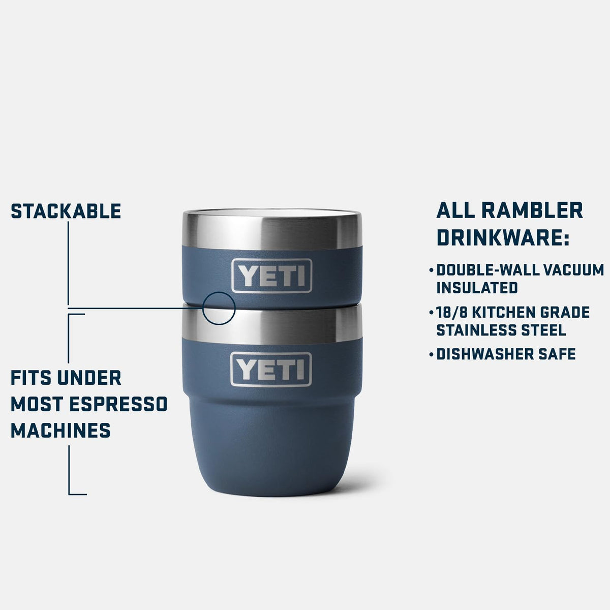 YETI Rambler 4oz cup, side grip angle shown for easy handling on the go.
