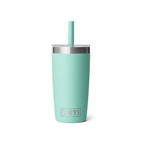 YETI Rambler Jr 10oz with silicone straw lid in seafoam for spill-resistant sipping