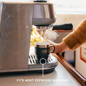 YETI Rambler stackable mugs save space in camp kitchens.