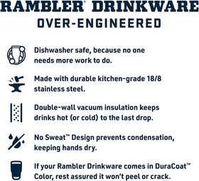 Rambler dimensions fit standard cup holders for travel-friendly hydration.