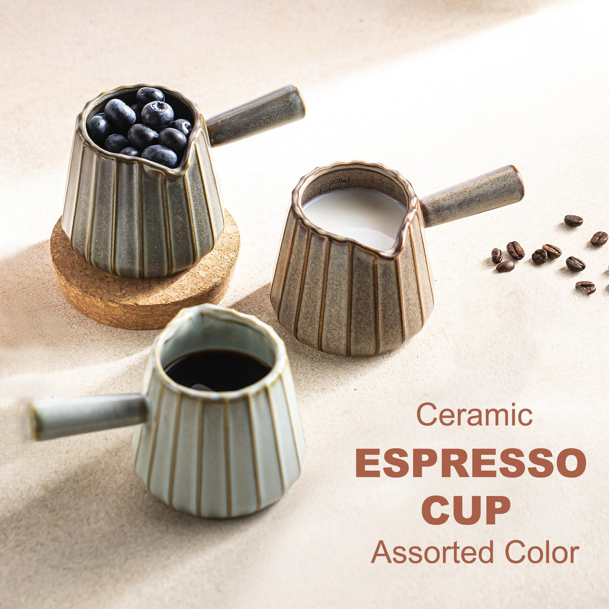 YHOJOY ceramic measuring cup with spout for precise pours.