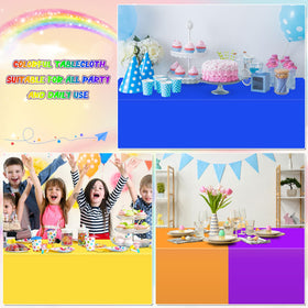 YIDAKO rainbow tablecloth party setup for easy cleanup