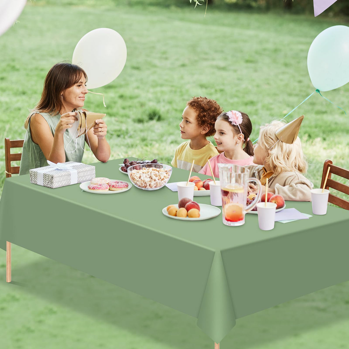 YIDAKO sage-green tablecloth on a family dining table for everyday use