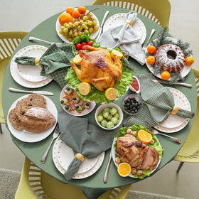 Outdoor setup with YIDAKO sage cloth for alfresco dining.