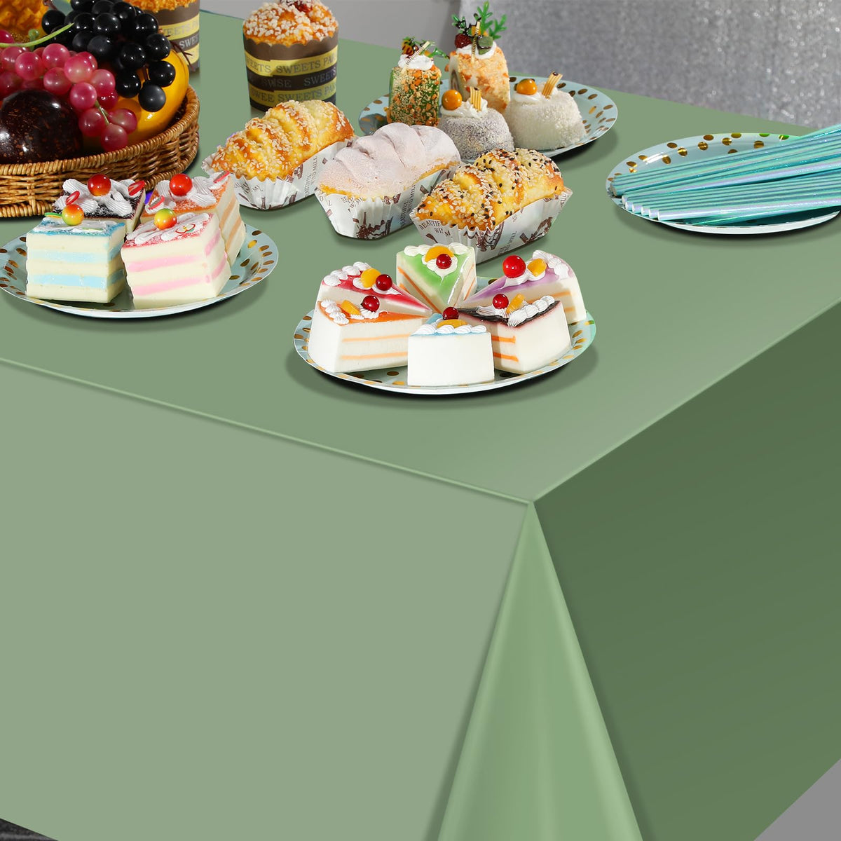 YIDAKO sage green tablecloth enhances wedding and bridal shower decor