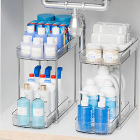 Yieach 2-pack pull-out bathroom organizer with track drawers for under-sink use
