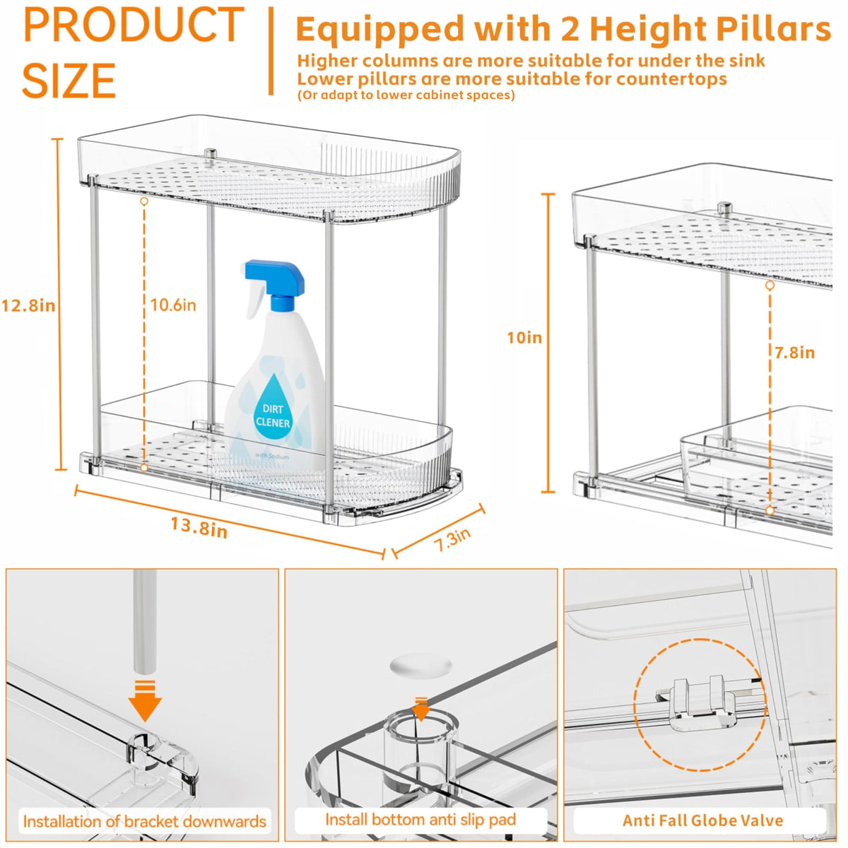 Yieach clear acrylic under-sink storage for quick item location