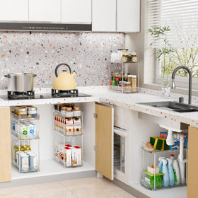 Yieach sliding under-sink organizer with track drawers for easy access