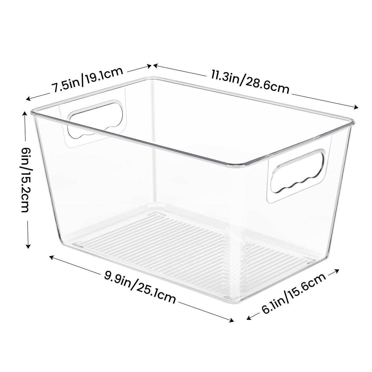 Clear storage bin from YIHONG viewed in fridge for quick contents check.