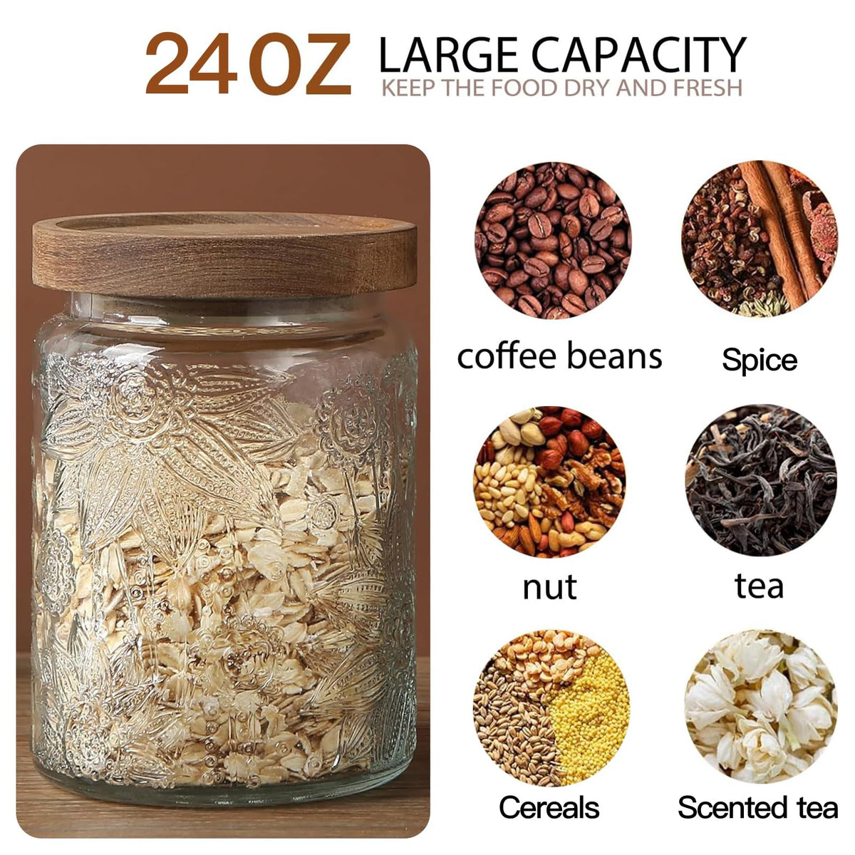 Yiluokuang vintage glass jar with begonia pattern keeps contents visible beautifully.