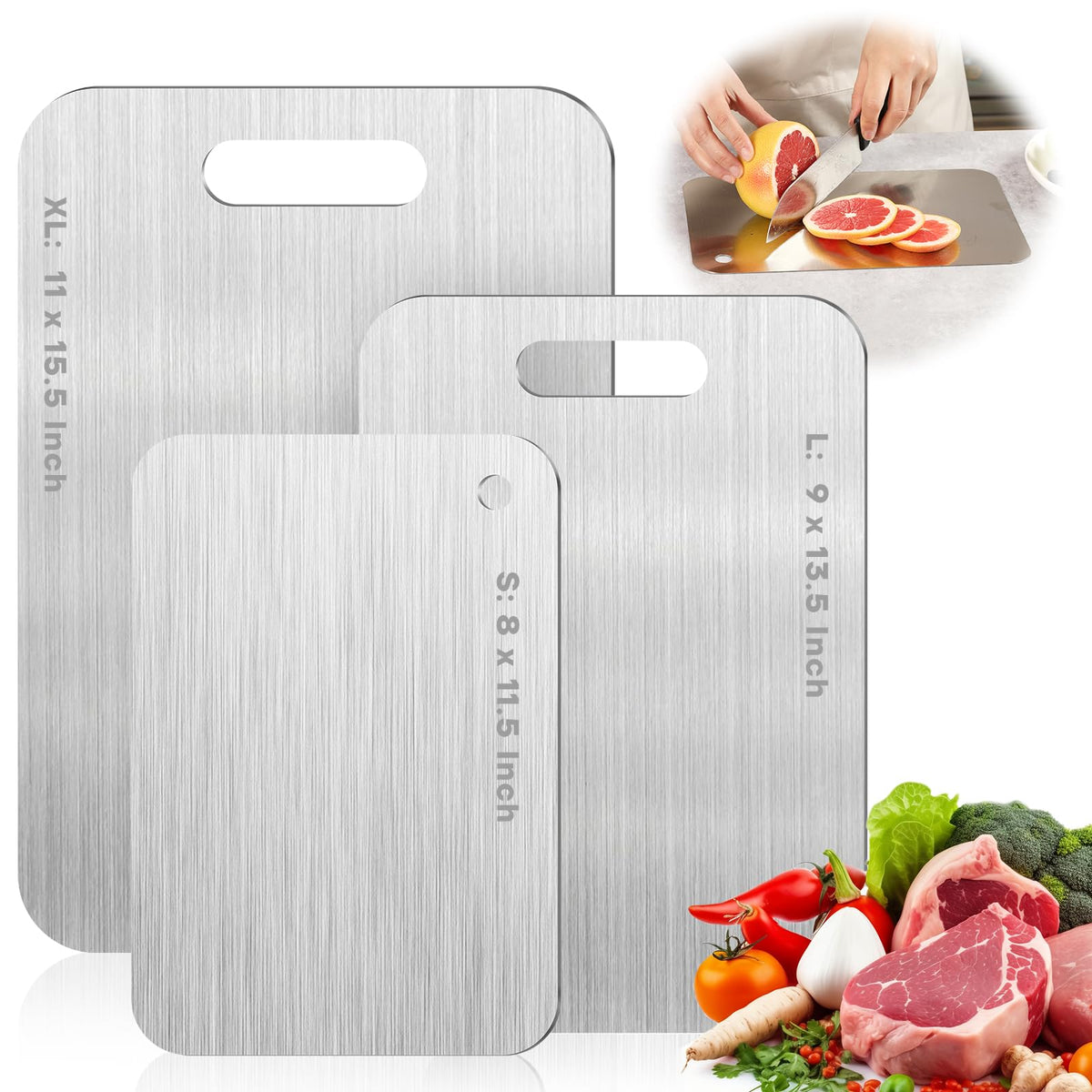 Yiorr Katuchef titanium cutting board front view, 8x11.5 in, clean surface.