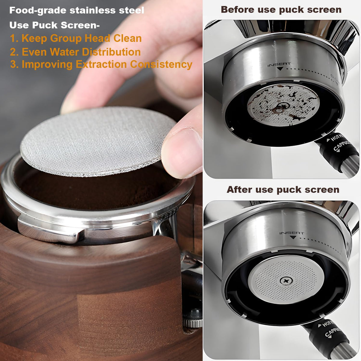 YITIHOME puck screen 51mm evenly distributes water for cleaner crema.