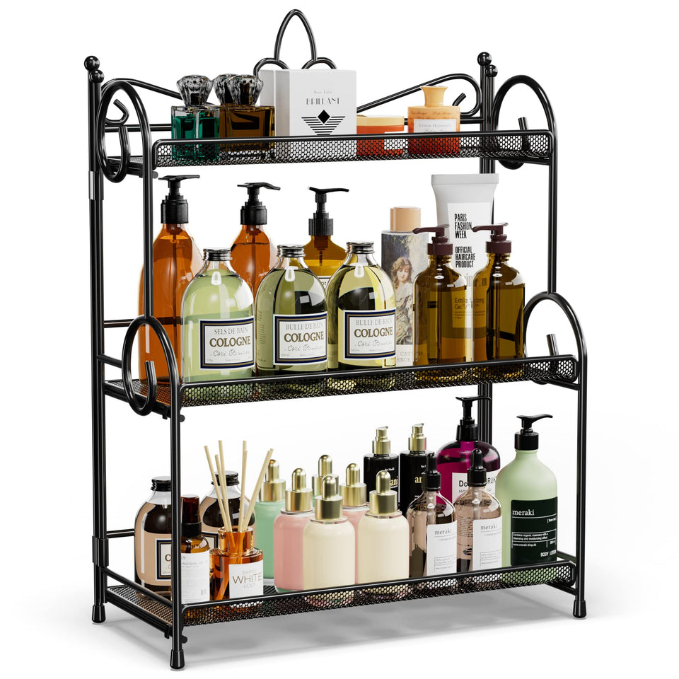 YIUKEA 3-tier countertop rack keeps spices and cosmetics organized