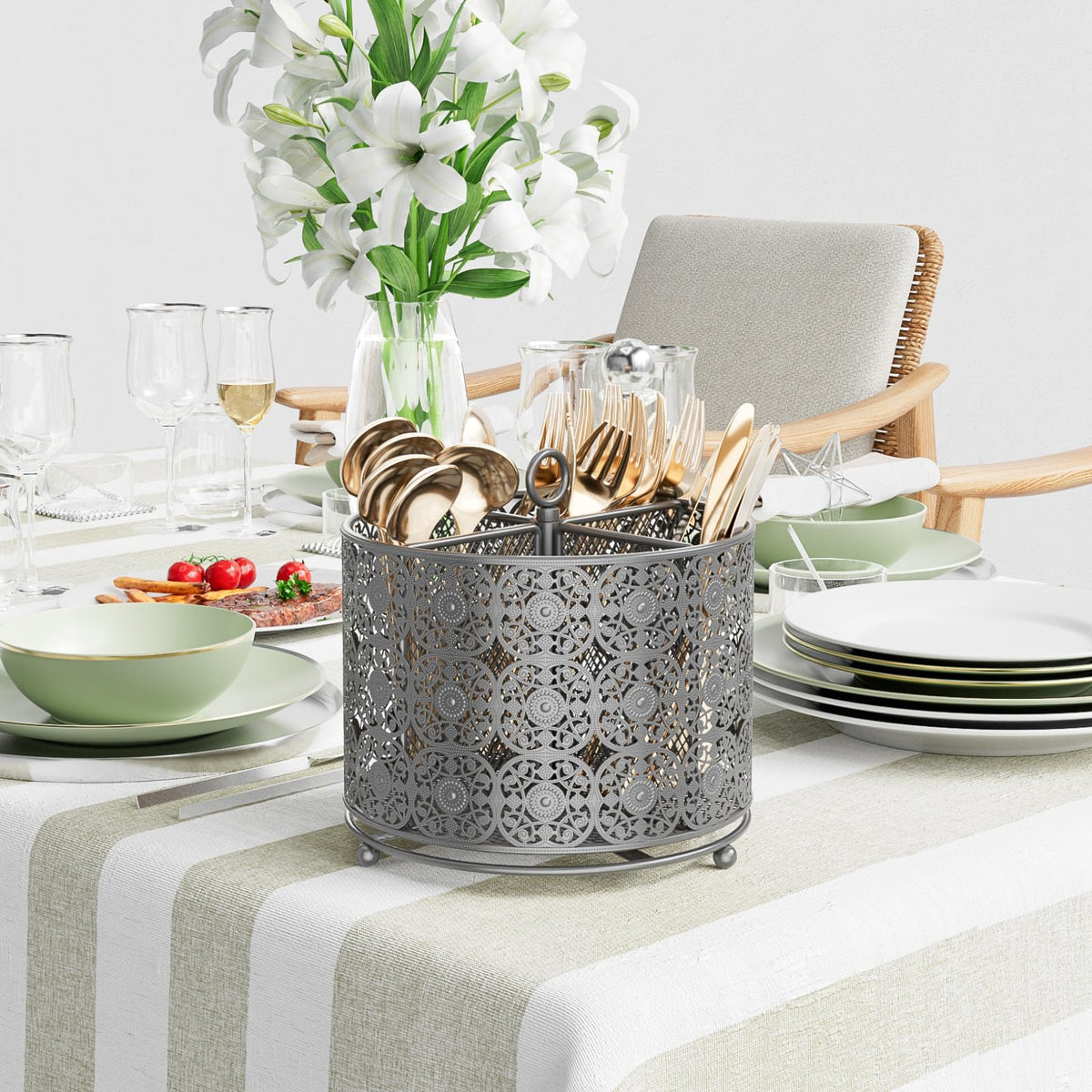 YIUKEA elevated countertop holder provides stable storage on kitchen counters.