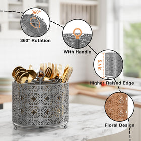 YIUKEA premium metal utensil basket with smooth edges for safe handling.