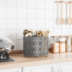 YIUKEA four-compartment silverware organizer keeps knives, forks, and spoons neatly separated.