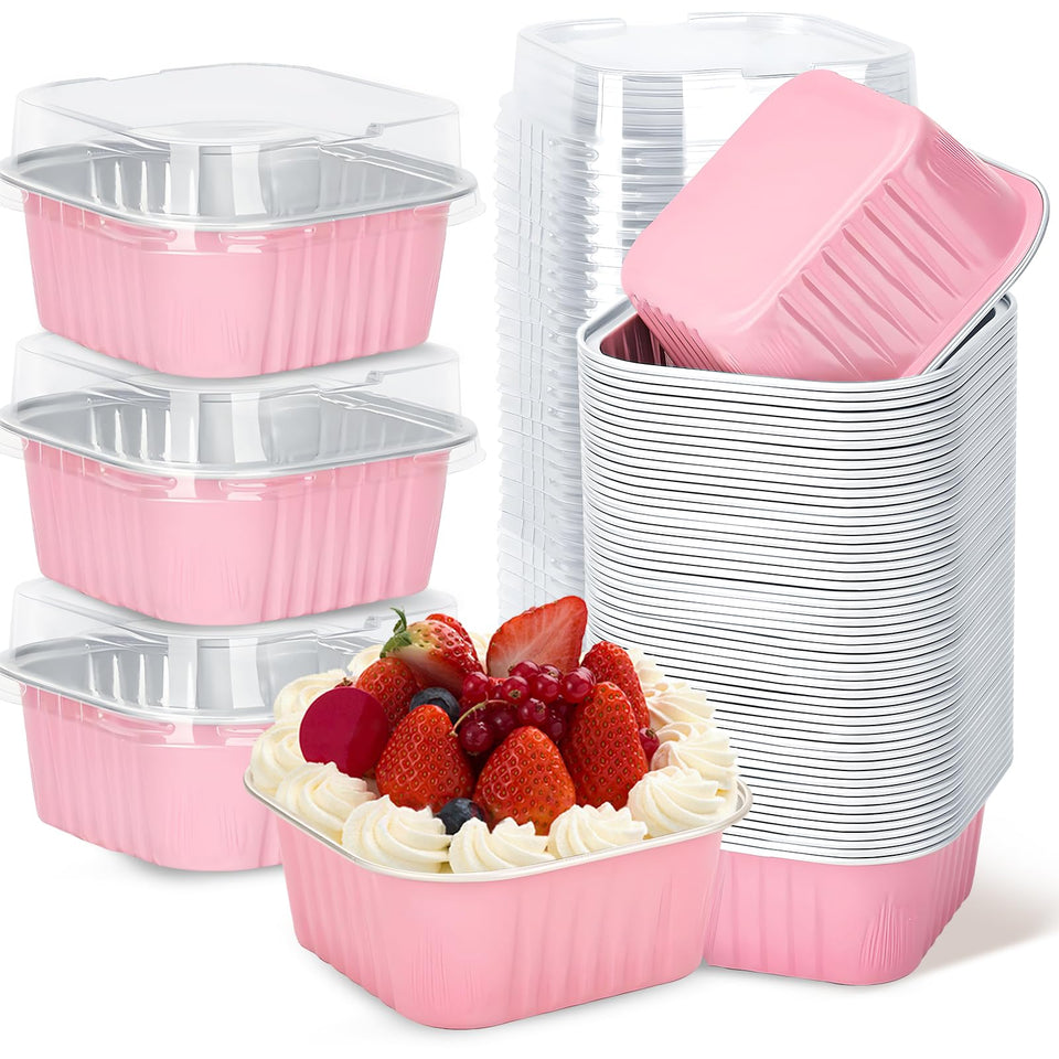 Ylnurac pink square mini cake pan front view shows durable aluminum for secure carry
