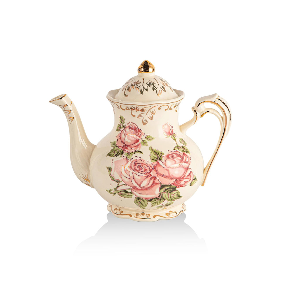 YOLIFE small pink rose teapot with 25oz capacity for daily tea.