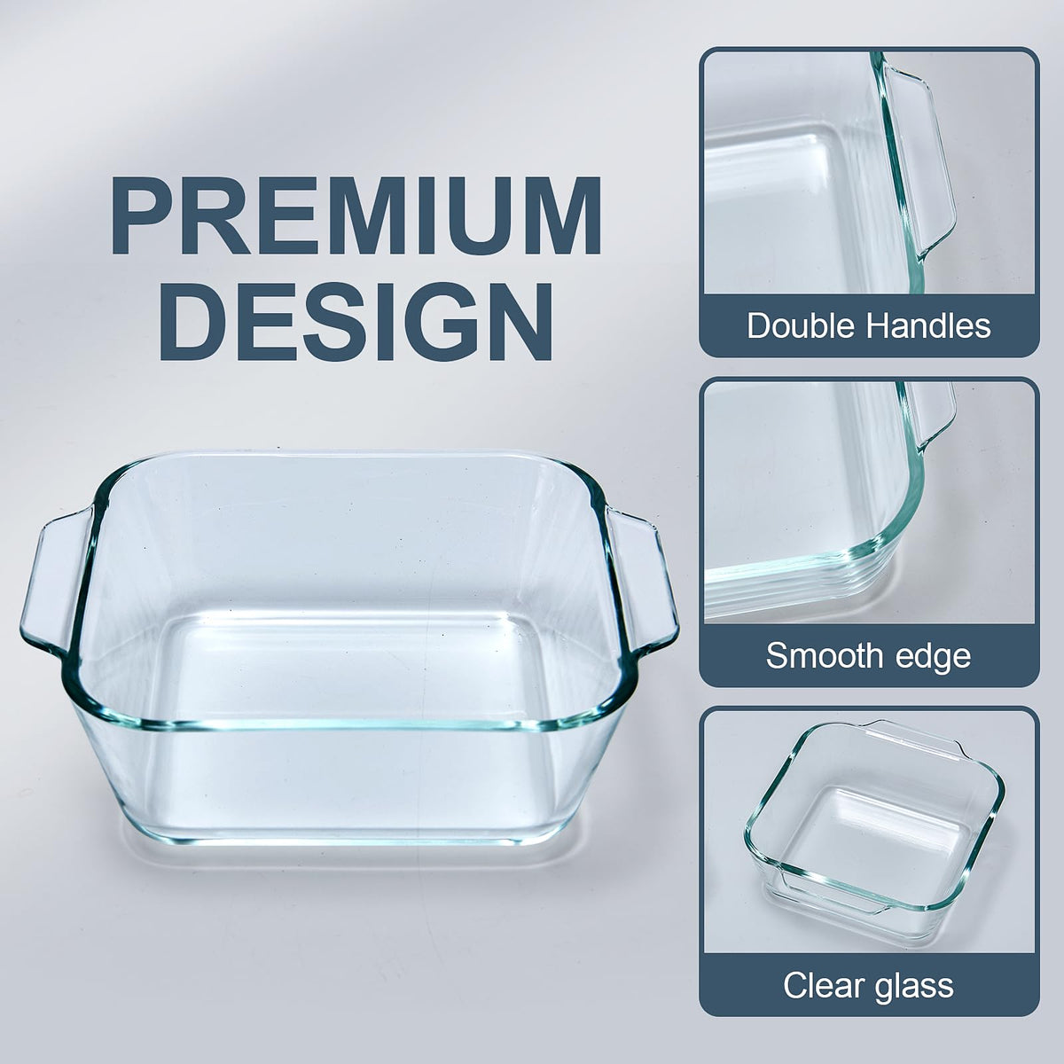 Yomvzake clear borosilicate glass dish is oven-safe and dishwasher friendly.