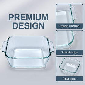 Yomvzake clear borosilicate glass dish is oven-safe and dishwasher friendly.