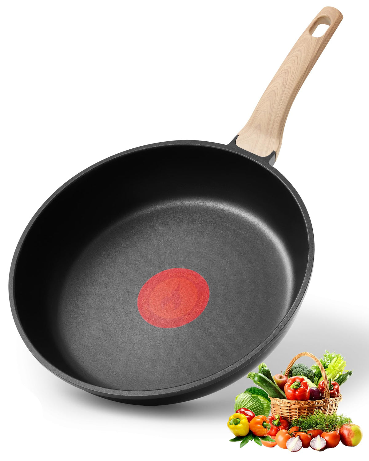 Yonida non-stick frying pan with Thermo Dot indicating ideal temperature for precise cooking