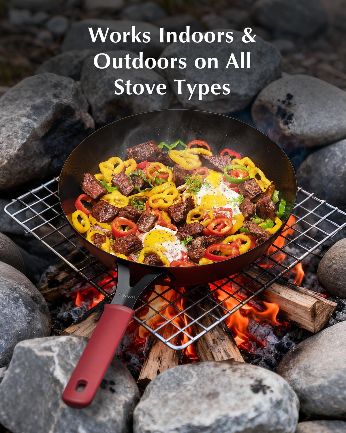 Yonida oven-safe carbon steel pan with detached handle for broiling