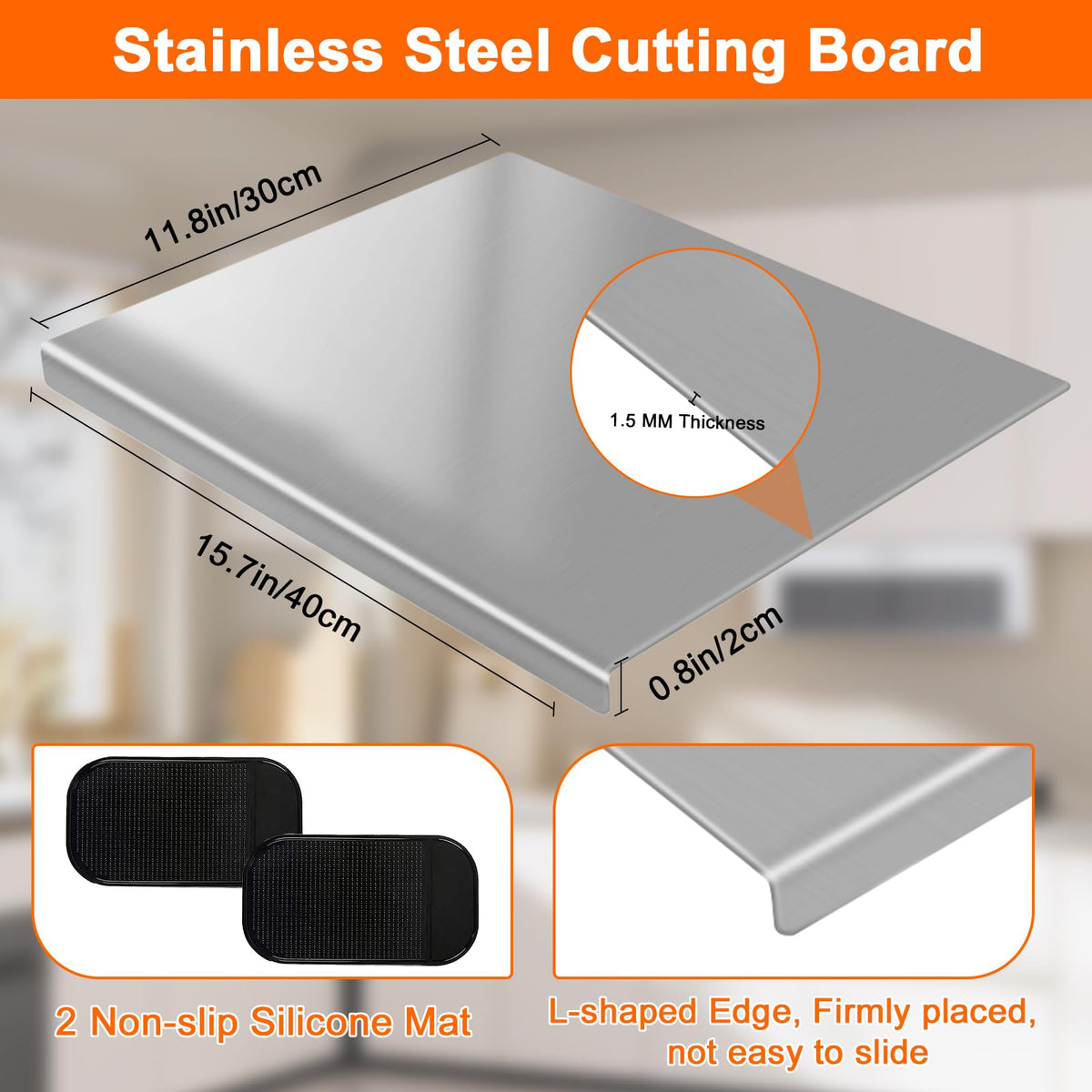 Yoposeo cutting board with 2 non-slip mats keeps surface stable during chopping.